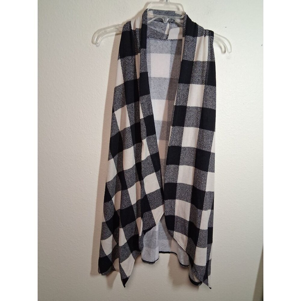 Knit Cardigan Buffalo Check Boho Y2K Black White Business Casual Size Small